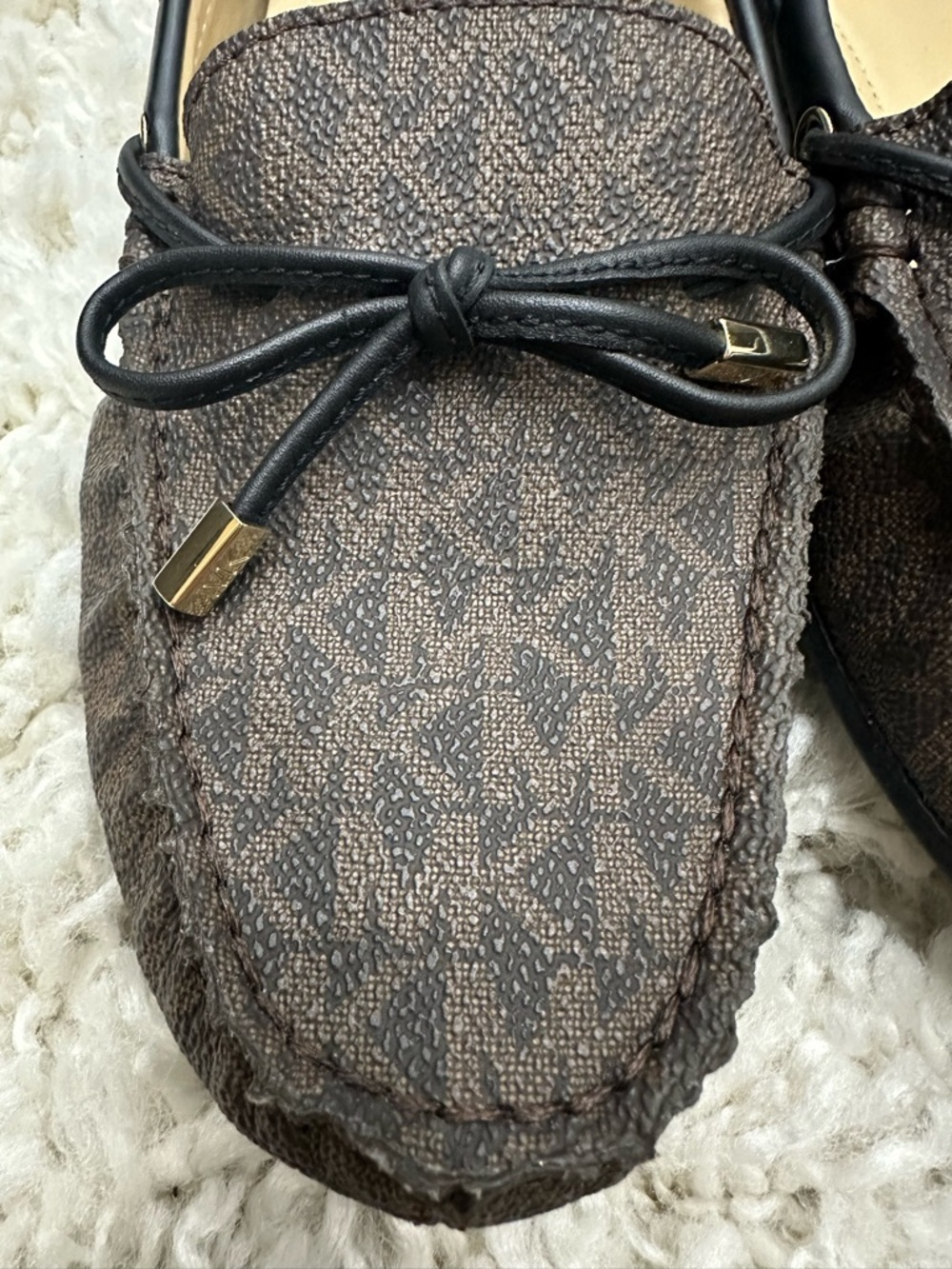 Michael Kors Sutton Brown Monogram Logo Moccasin Loafers with Black Trim 8.5 - Picture 6 of 10